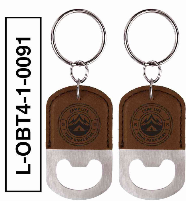 'CAMP LIFE' LEATHERETTE BOTTLE OPENER KEYCHAIN