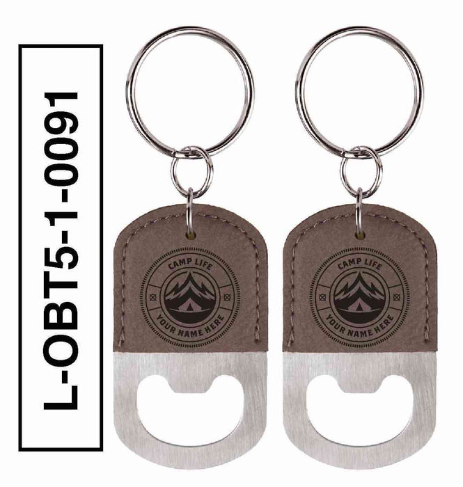 'CAMP LIFE' LEATHERETTE BOTTLE OPENER KEYCHAIN