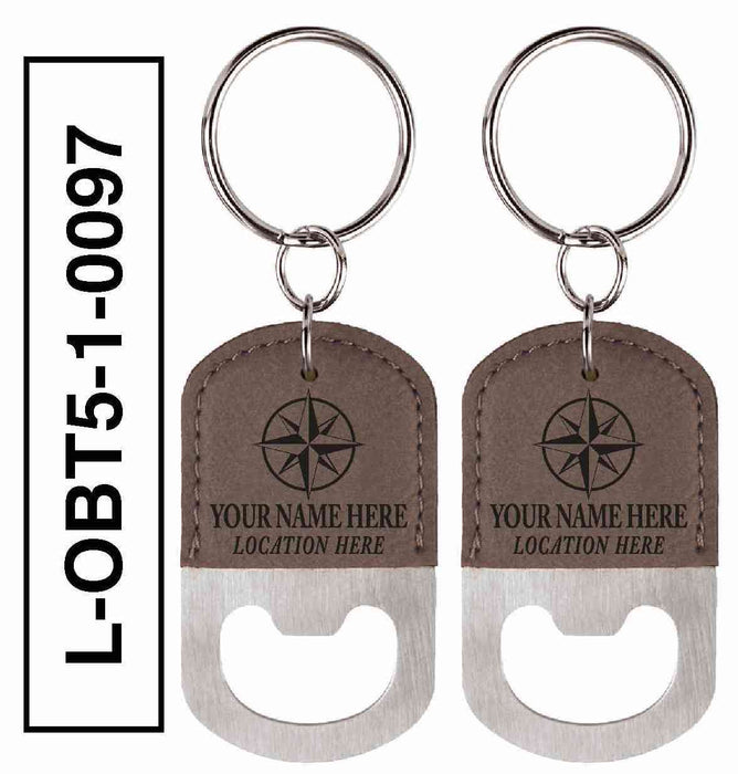'COMPASS' LEATHERETTE BOTTLE OPENER KEYCHAIN