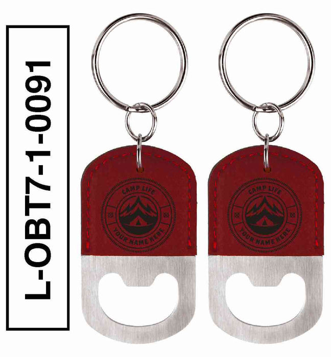 'CAMP LIFE' LEATHERETTE BOTTLE OPENER KEYCHAIN