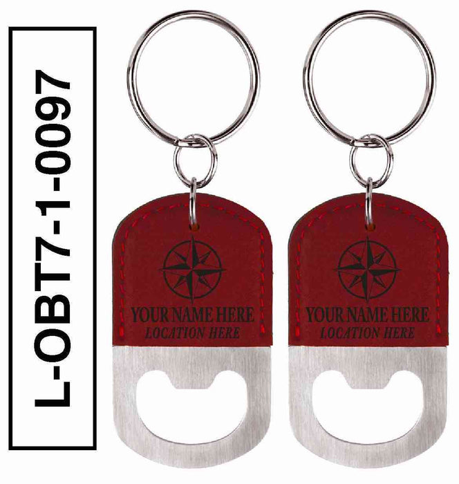 'COMPASS' LEATHERETTE BOTTLE OPENER KEYCHAIN