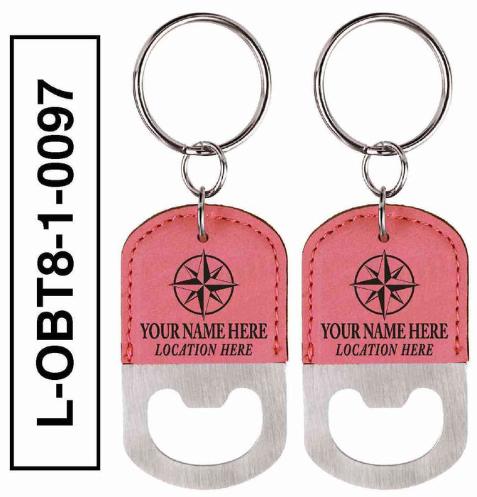 'COMPASS' LEATHERETTE BOTTLE OPENER KEYCHAIN