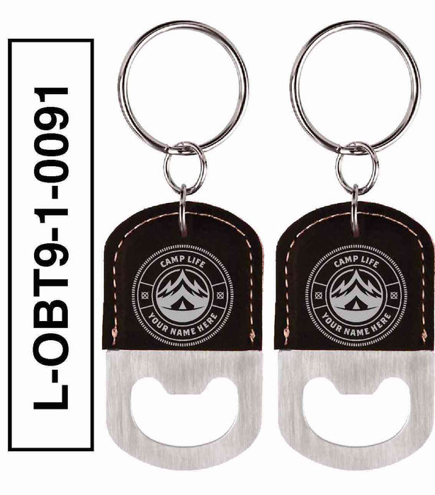 'CAMP LIFE' LEATHERETTE BOTTLE OPENER KEYCHAIN