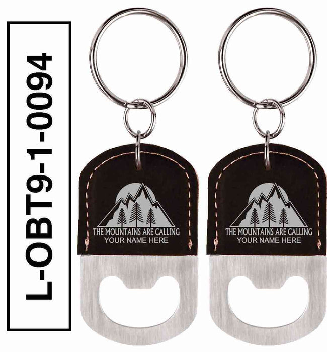 'MOUNTAINS ARE CALLING' LEATHERETTE BOTTLE OPENER KEYCHAIN