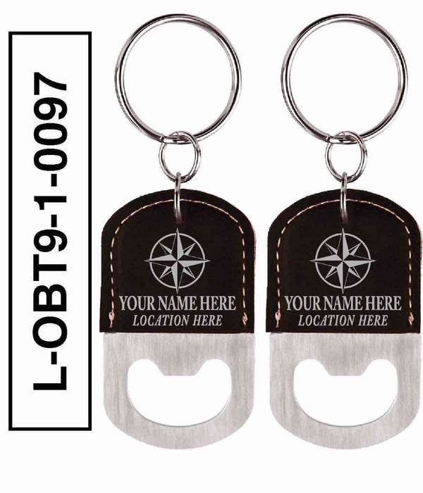 'COMPASS' LEATHERETTE BOTTLE OPENER KEYCHAIN