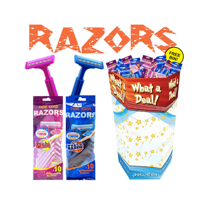 10 Pack Twin Blade Razors 144 Pc Display