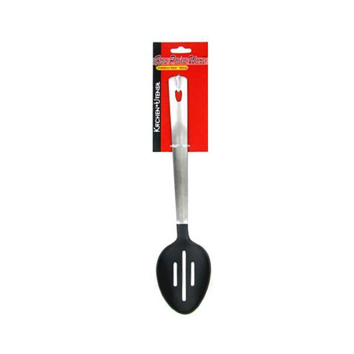 12" Plastic Slotted Spoon Metal Hand