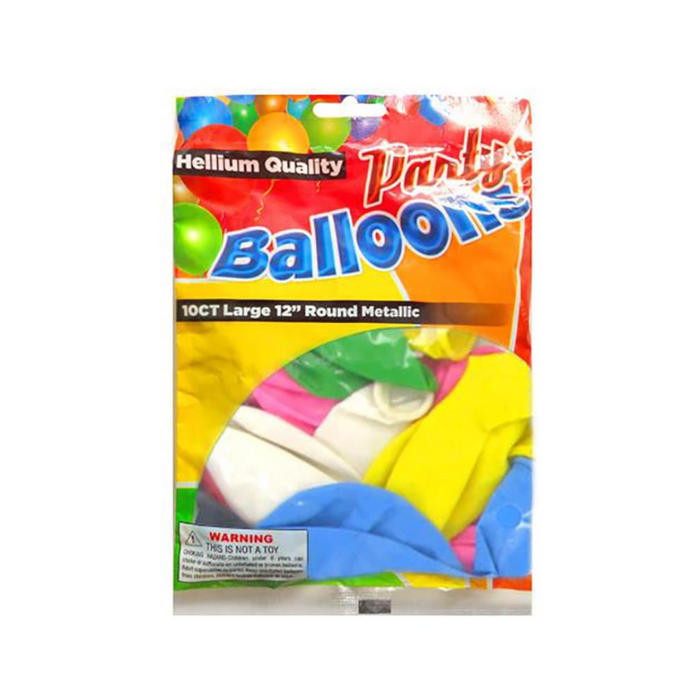 10 Pc 12" Assorted Metallic Round Balloons