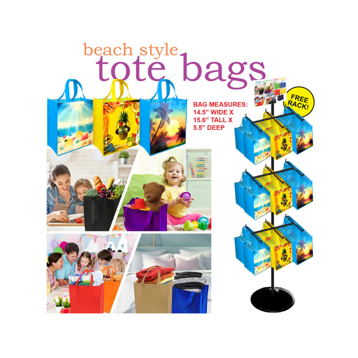 144pc Beach Style Tote Bags on Display