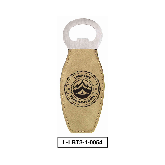 LEATHERETTE BOTTLE OPENER MAGNET - "CAMP LIFE"