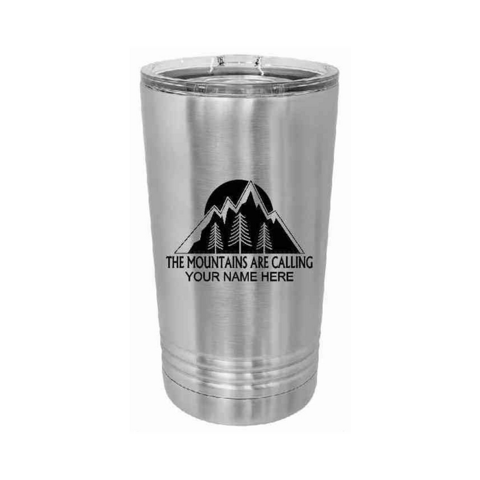 'MOUNTAINS ARE CALLING' POLAR CAMEL 16oz VACUUM INSULATED TUMBLER WITH CLEAR LID -