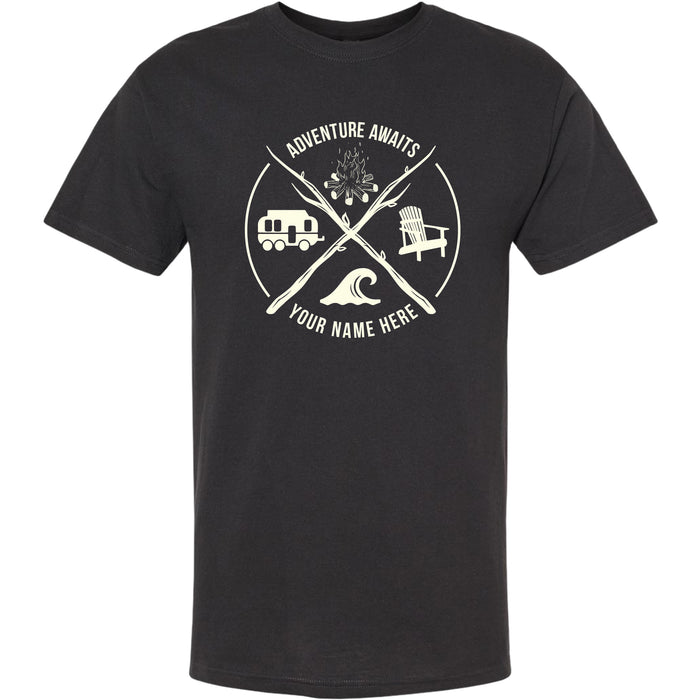 CROSSED STICKS - ADVENTURE AWAITS T-SHIRT