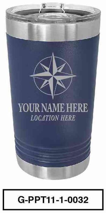'COMPASS'  POLAR CAMEL 16oz VACUUM INSULATED TUMBLER WITH CLEAR LID -