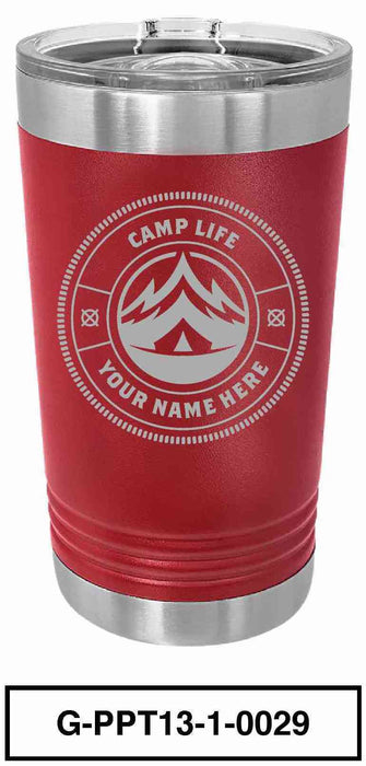 'Camp Life'  POLAR CAMEL 16oz VACUUM INSULATED TUMBLER WITH CLEAR LID -