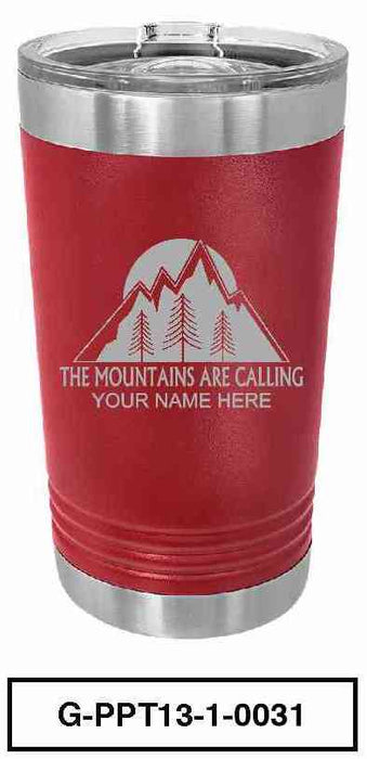 'MOUNTAINS ARE CALLING'  POLAR CAMEL 16oz VACUUM INSULATED TUMBLER WITH CLEAR LID -