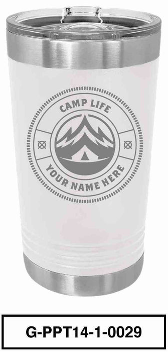 'Camp Life'  POLAR CAMEL 16oz VACUUM INSULATED TUMBLER WITH CLEAR LID -