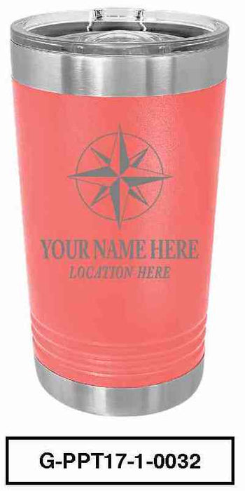 'COMPASS'  POLAR CAMEL 16oz VACUUM INSULATED TUMBLER WITH CLEAR LID -