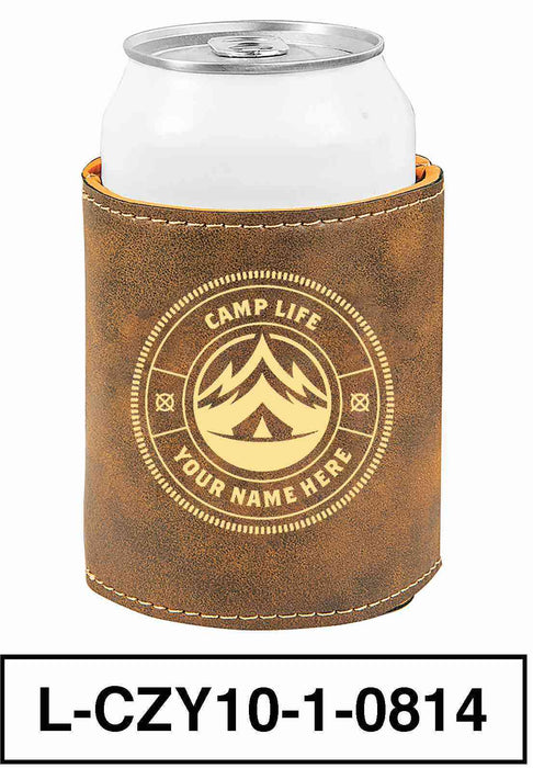 LEATHERETTE CAN COZY - "CAMP LIFE"