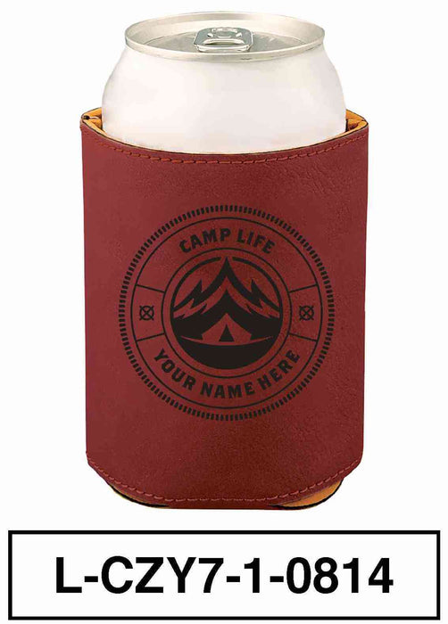 LEATHERETTE CAN COZY - "CAMP LIFE"