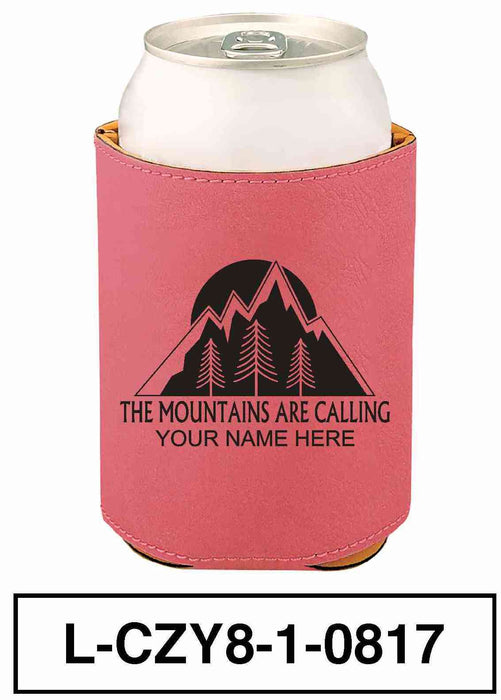 LEATHERETTE CAN COZY - "MOUNTAINS ARE CALLING"