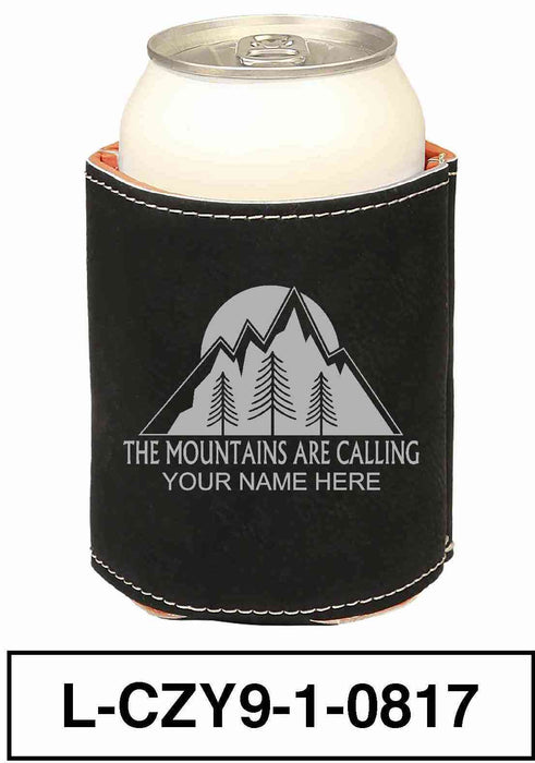 LEATHERETTE CAN COZY - "MOUNTAINS ARE CALLING"