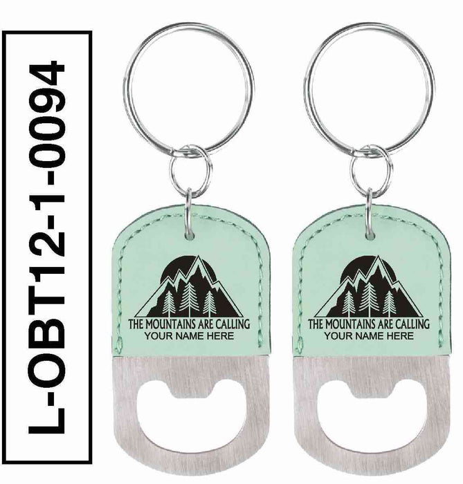 'MOUNTAINS ARE CALLING' LEATHERETTE BOTTLE OPENER KEYCHAIN