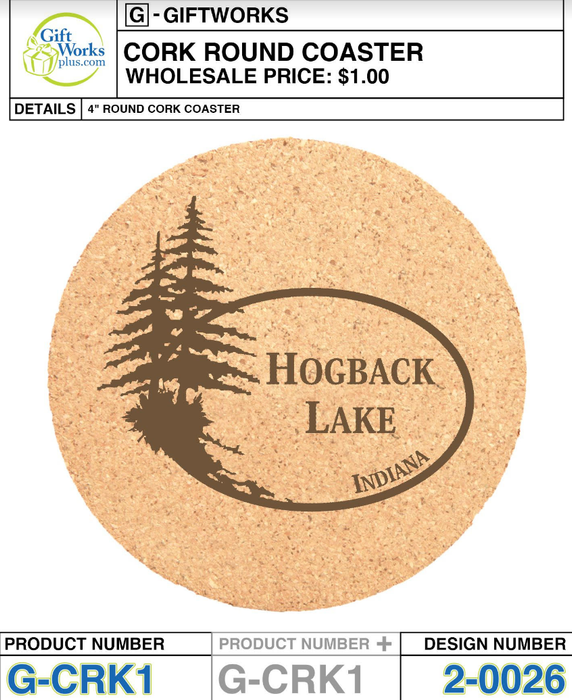 HOGBACK LAKE CORK COASTER - G-CRK1 2-0026 (24 UNITS PER CASE)