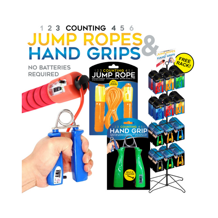 96pc Hand Grip & Jump Rope with counters on display