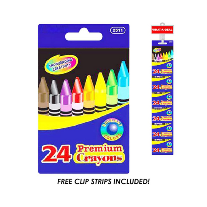 24pc Premium 24pc Crayons with 2 clip strip