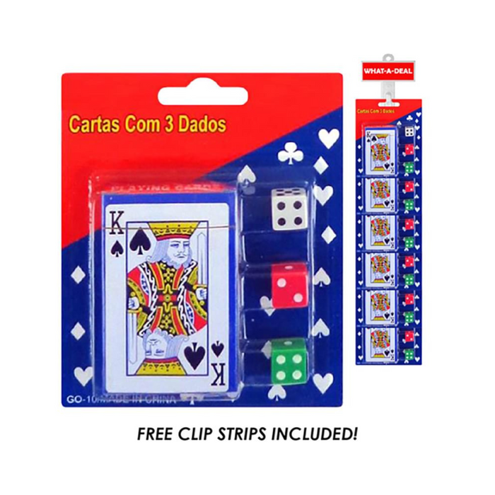 24pc Playing Cards & Dice with 2 clip strip