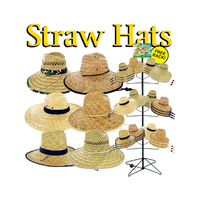 48pc Straw hat assortment with display